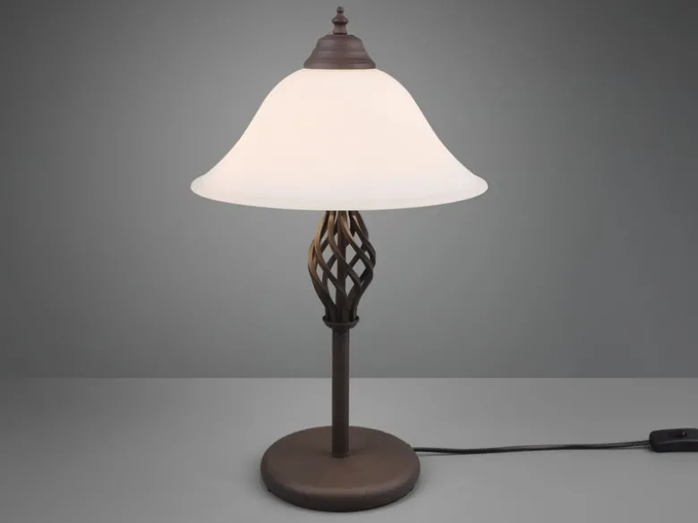 Große Tischleuchte im Landhausstil Rostoptik mit Glasschirm & E14 LED, Höhe 50cm