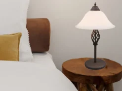 Große Tischleuchte im Landhausstil Rostoptik mit Glasschirm & E14 LED, Höhe 50cm