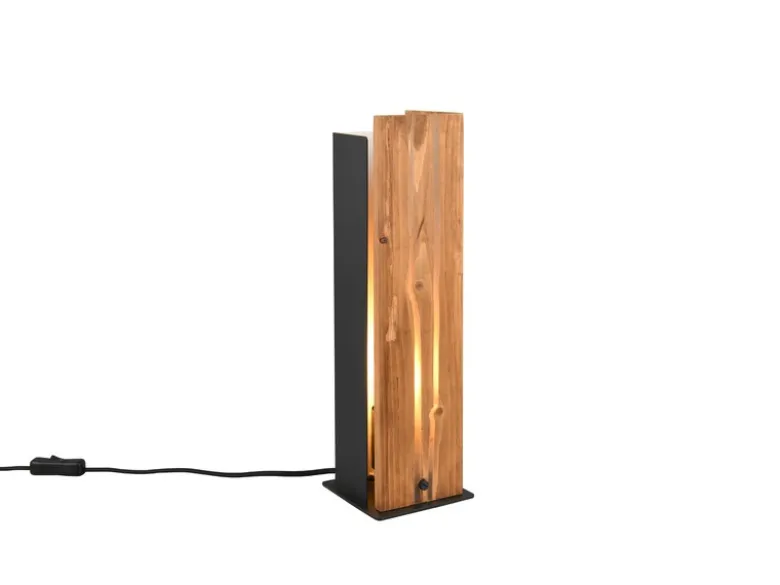Große Tischleuchte KARUNI mit Naturholz, Höhe 40cm