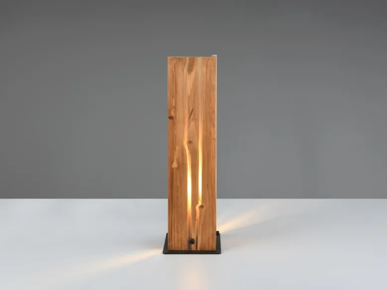 Große Tischleuchte KARUNI mit Naturholz, Höhe 40cm