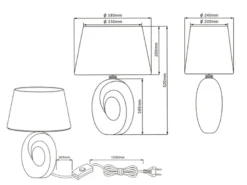 Große Tischleuchte Keramik Silber mit Stoffschirm Weiß & E27 LED, Höhe 52cm