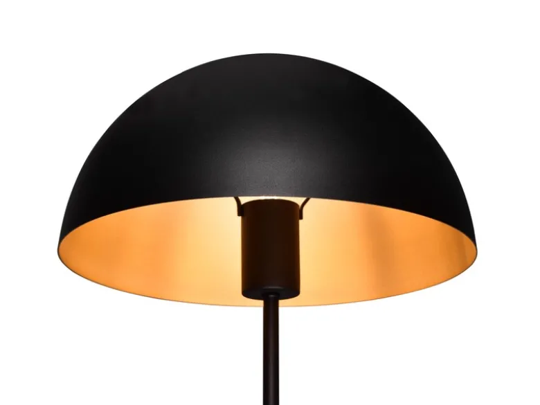 Große Tischleuchte NOLA aus Metall Schwarz, Lampenschirm innen Gold, Höhe 45cm