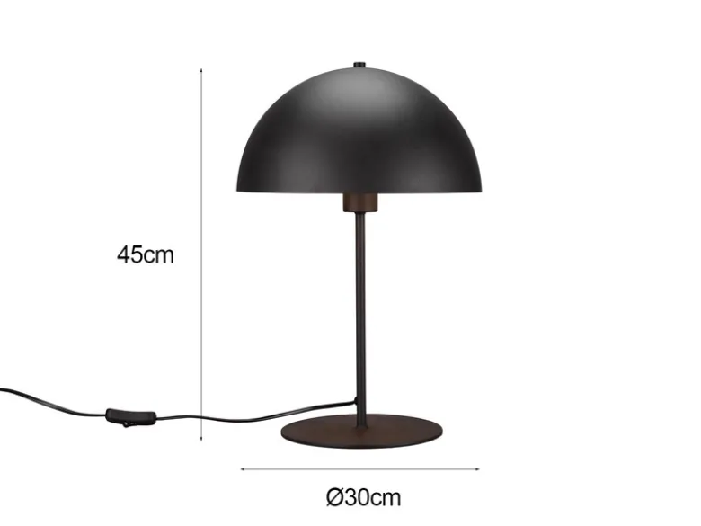 Große Tischleuchte NOLA aus Metall Schwarz, Lampenschirm innen Gold, Höhe 45cm