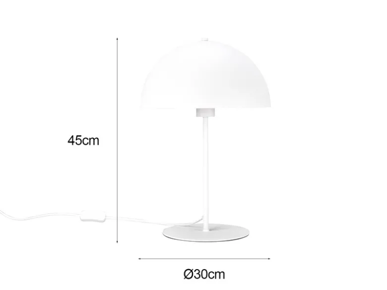 Große Tischleuchte NOLA aus Metall Weiß in Pilzform, Höhe 45cm