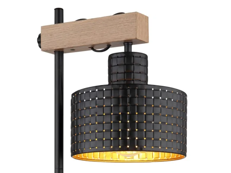 Große Tischleuchte RIELLY Metall mit Stanzmuster Schwarz Gold, Höhe 55cm
