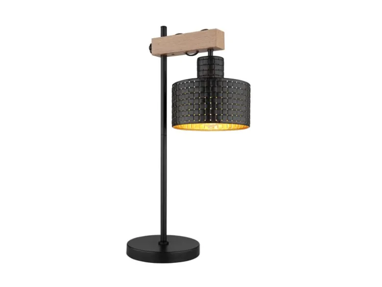 Große Tischleuchte RIELLY Metall mit Stanzmuster Schwarz Gold, Höhe 55cm