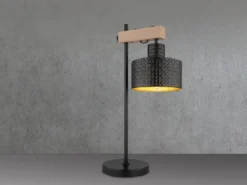 Große Tischleuchte RIELLY Metall mit Stanzmuster Schwarz Gold, Höhe 55cm