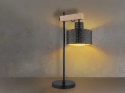 Große Tischleuchte RIELLY Metall mit Stanzmuster Schwarz Gold, Höhe 55cm