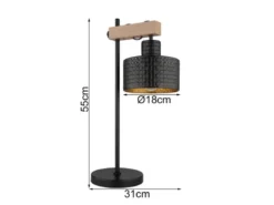 Große Tischleuchte RIELLY Metall mit Stanzmuster Schwarz Gold, Höhe 55cm