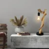 Große Tischleuchte ULLEU mit Hanfseil und Holzstab, Höhe 53,5cm