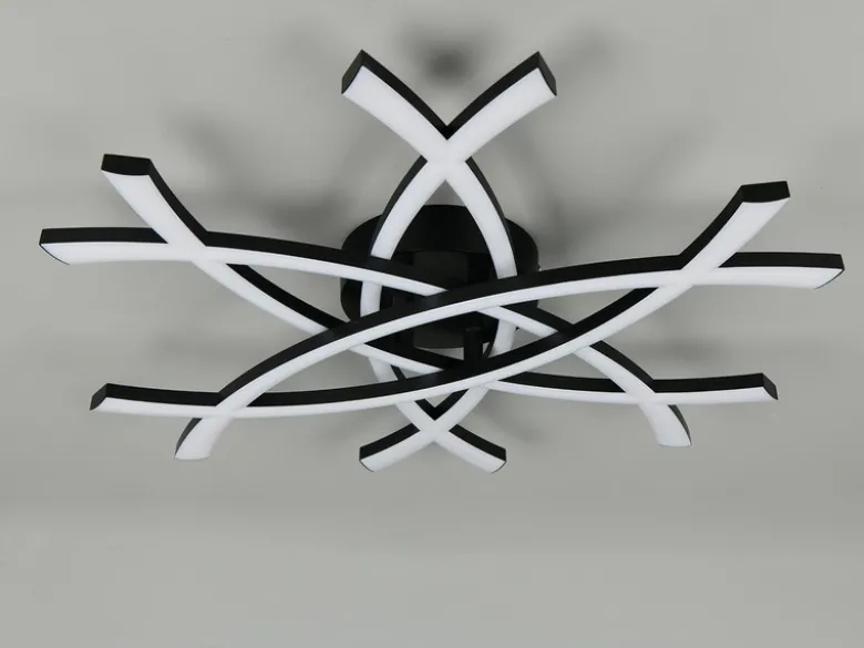 Große Wand- und Deckenleuchte POLLOCK Schwarz drei LED-Elemente Weiß, flach 9cm