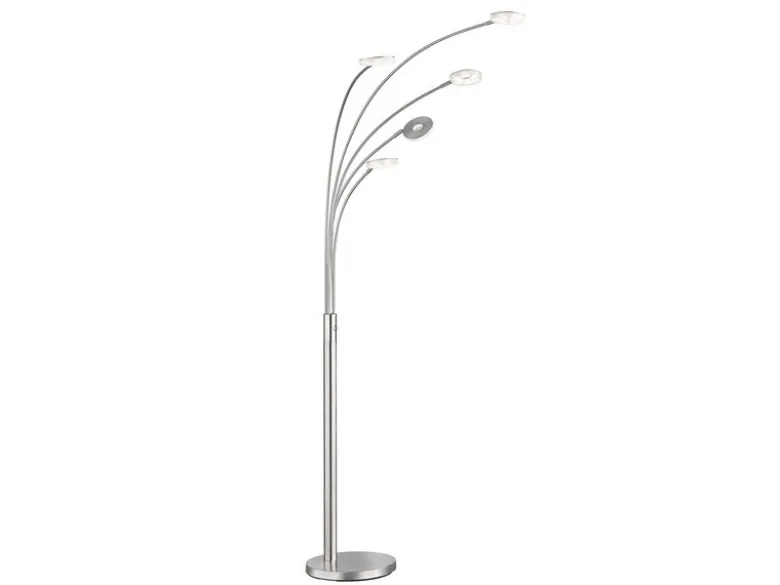 Große XXL LED Bogenlampe DENT dimmbar Design Silber, Höhe 225cm