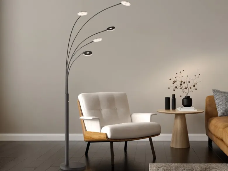 Große XXL LED Bogenlampe DENT dimmbar Design Schwarz, Höhe 225cm