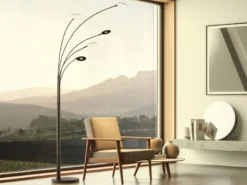 Große XXL LED Bogenlampe DENT dimmbar Design Schwarz, Höhe 225cm
