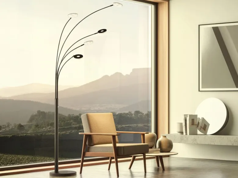 Große XXL LED Bogenlampe DENT dimmbar Design Schwarz, Höhe 225cm
