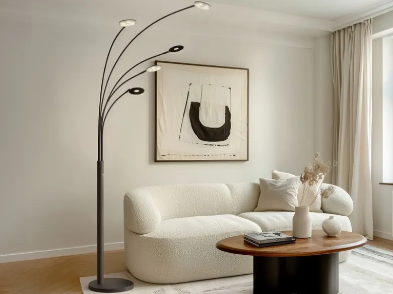 Große XXL LED Bogenlampe DENT dimmbar Design Schwarz, Höhe 225cm