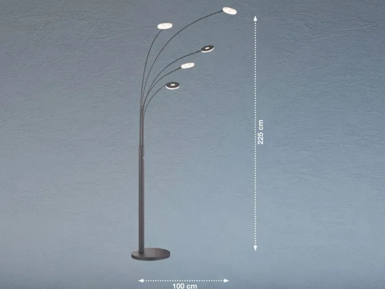 Große XXL LED Bogenlampe DENT dimmbar Design Schwarz, Höhe 225cm