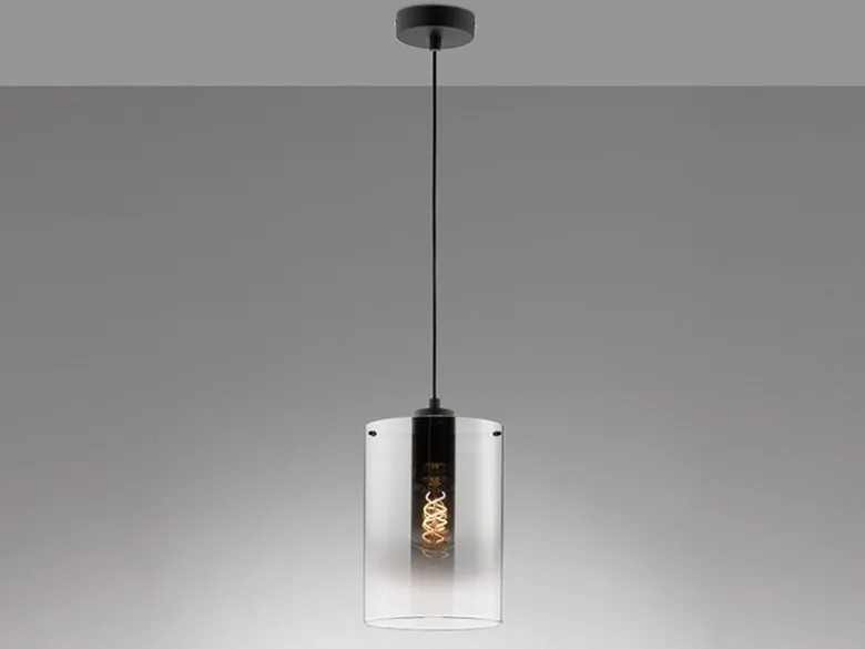 Hängelampe einflammig Schwarz mit Rauchglas, Ø 18cm