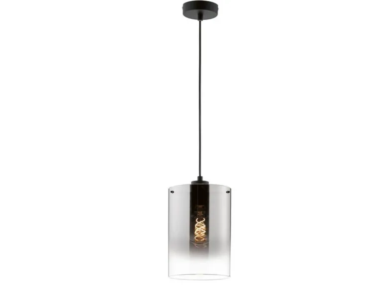 Hängelampe einflammig Schwarz mit Rauchglas, Ø 18cm