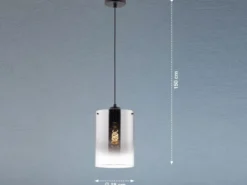 Hängelampe einflammig Schwarz mit Rauchglas, Ø 18cm