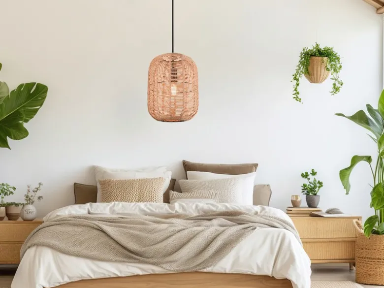 Hängelampe RUNA mit Lampenschirm geflochten aus Sisal, Ø 25cm