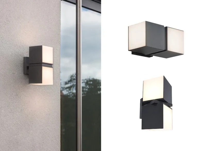 Hochwertige LED Außenwandleuchten 2er SET mit Lichtwürfel, dreh & schwenkbar