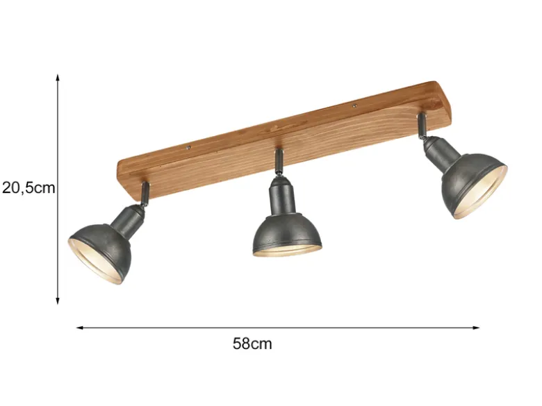 Holzbalken Deckenstrahler DELHI Silber Antik 3-flammig, Breite 58cm