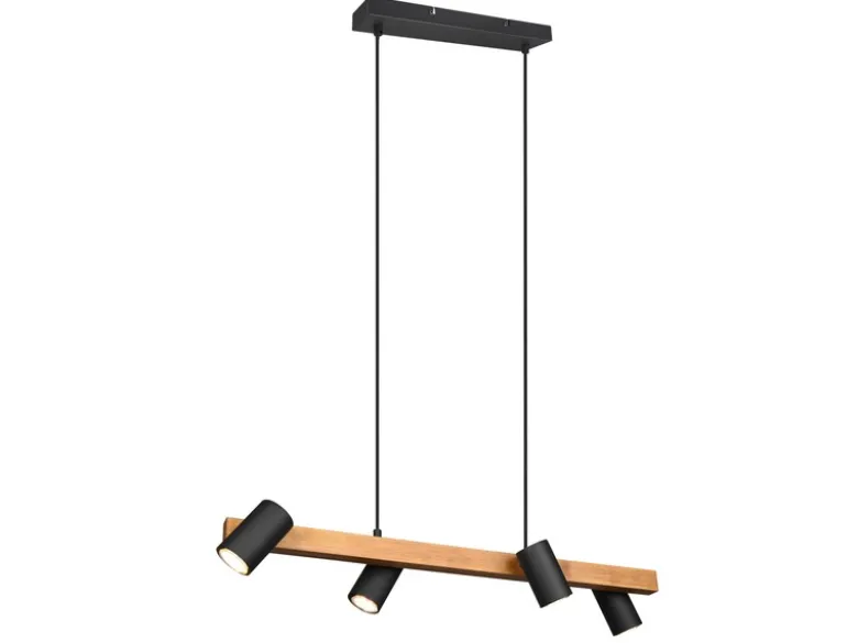 Holzbalken Pendelleuchte MARLEY 4-flammig Schwarz, Breite 80cm