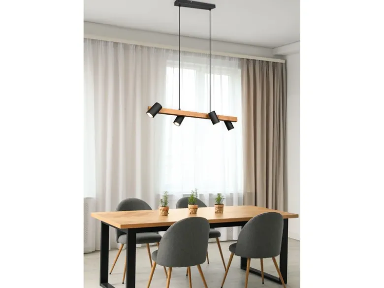 Holzbalken Pendelleuchte MARLEY 4-flammig Schwarz, Breite 80cm
