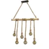 Holzbalken Pendelleuchte WILMA 6-flammig mit Bambusrohr & Tau, Breite 100cm