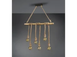 Holzbalken Pendelleuchte WILMA 6-flammig mit Bambusrohr & Tau, Breite 100cm