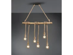 Holzbalken Pendelleuchte WILMA 6-flammig mit Bambusrohr & Tau, Breite 100cm