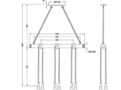 Holzbalken Pendelleuchte WILMA 6-flammig mit Bambusrohr & Tau, Breite 100cm