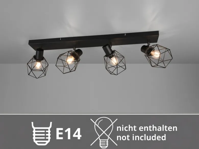 Industrial Deckenstrahler NARDA 4-flammig E14 in Schwarz, Breite 70cm