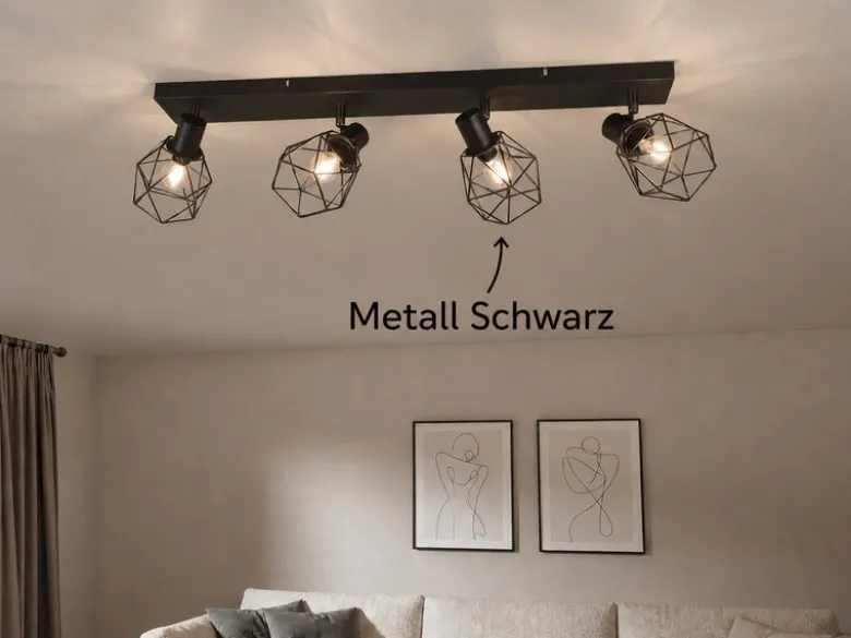 Industrial Deckenstrahler NARDA 4-flammig E14 in Schwarz, Breite 70cm