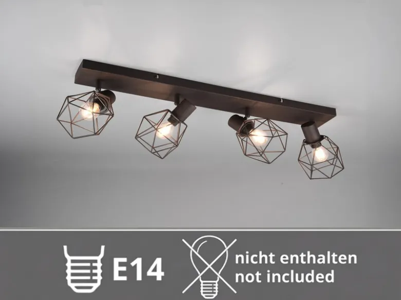 Industrial Deckenstrahler NARDA 4-flammig E14 in Rost-Optik, Breite 70cm