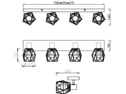 Industrial Deckenstrahler NARDA 4-flammig E14 in Rost-Optik, Breite 70cm