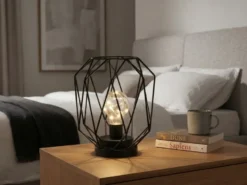 Industrial LED Tischlampe NARDA Schwarz, kabellos Batteriebetrieb, Höhe 21cm