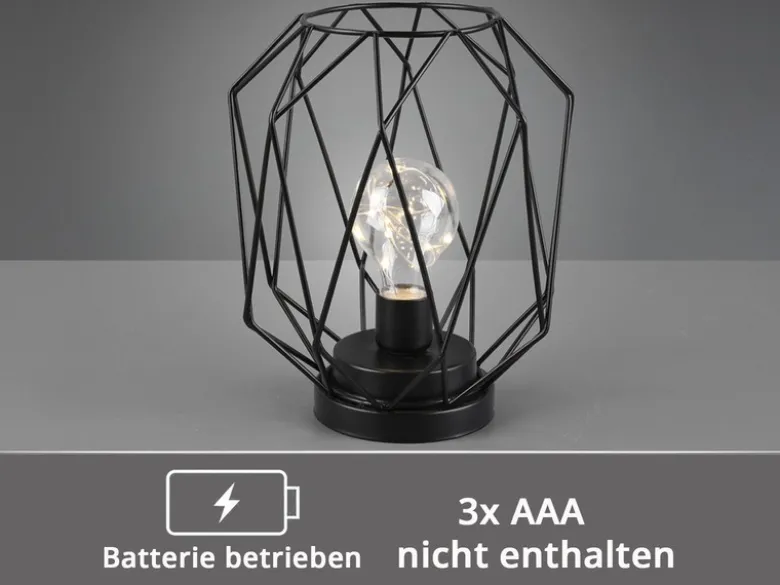 Industrial LED Tischlampe NARDA Schwarz, kabellos Batteriebetrieb, Höhe 21cm