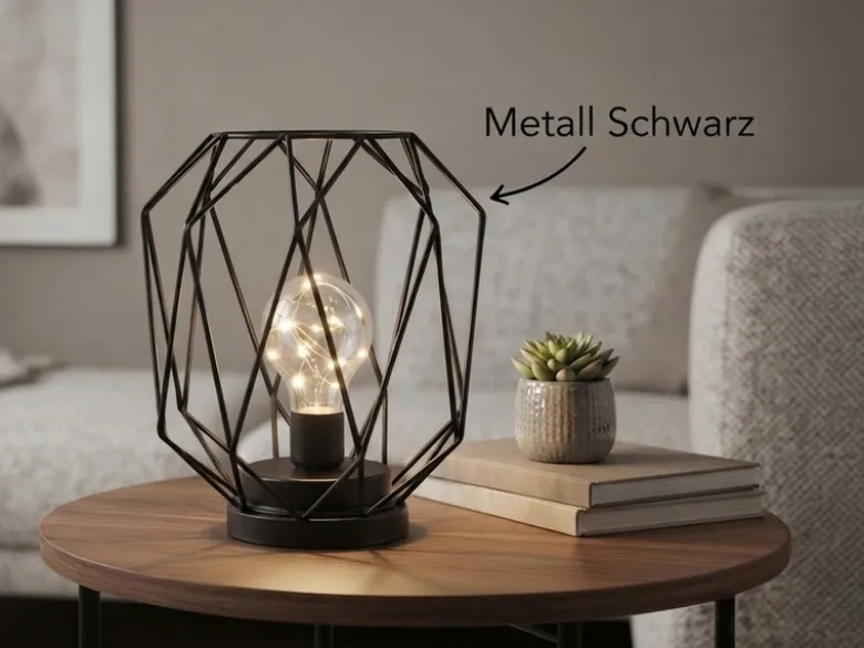 Industrial LED Tischlampe NARDA Schwarz, kabellos Batteriebetrieb, Höhe 21cm