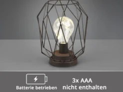 Industrial LED Tischlampe NARDA Rostoptik, kabellos Batteriebetrieb, Höhe 21cm