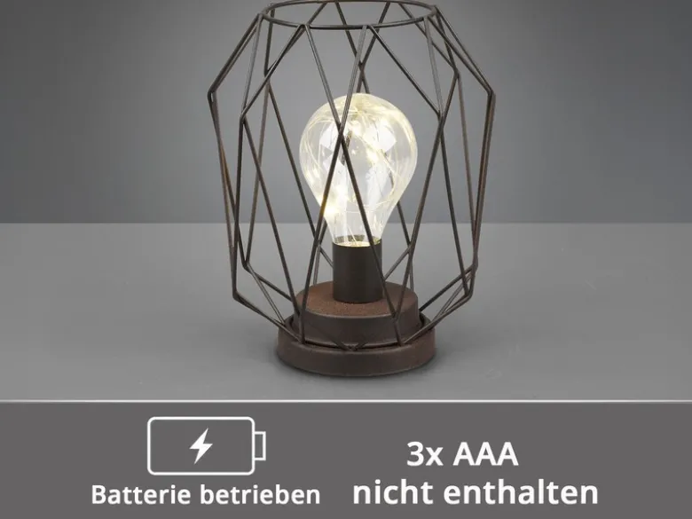 Industrial LED Tischlampe NARDA Rostoptik, kabellos Batteriebetrieb, Höhe 21cm