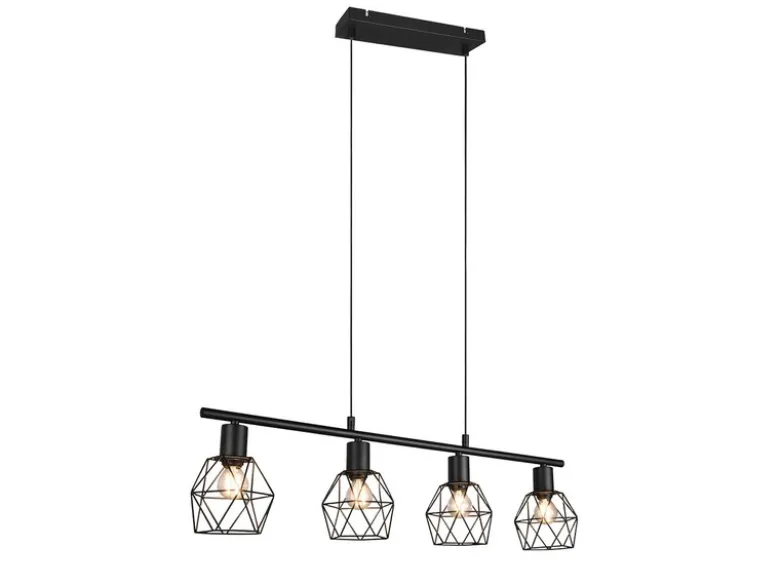 Industrial Pendelleuchte NARDA 4-flammig Metall Schwarz, Breite 75cm
