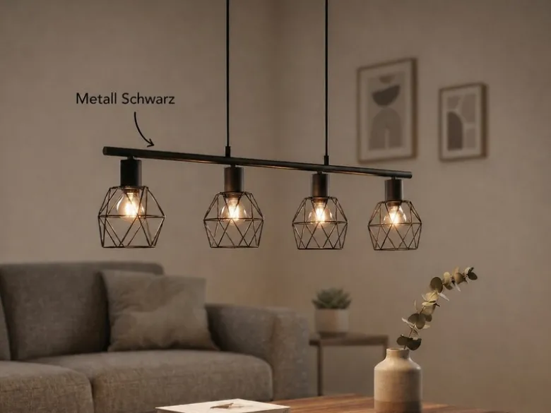 Industrial Pendelleuchte NARDA 4-flammig Metall Schwarz, Breite 75cm