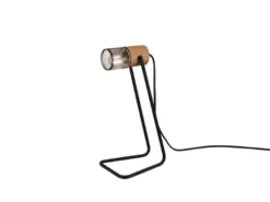 Industrial TOSH Tischlampe Metallgeflecht Metallschirm und Holzsockel, Höhe 40cm