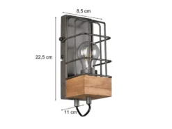 Industrial Wandlampe TINCO 1-flammig mit Gitter und Holz, Höhe 22,5cm