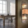 Industrial Wandlampe TINCO 2-flammig mit Gitter und Holz, Höhe 45cm