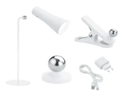 3 in 1 LED Akku Tischleuchte MAXI mit Klemm- & Klebestation, Weiß H: 36cm