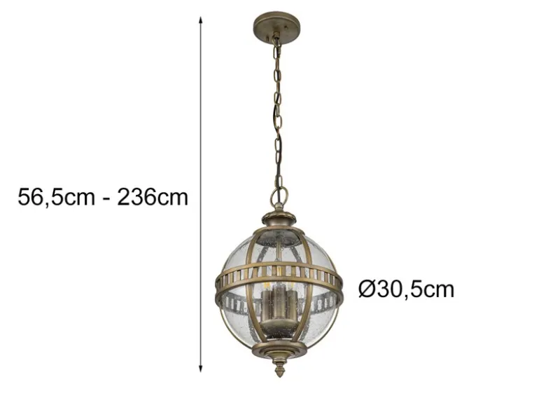 Jugendstil Pendelleuchte HALLERON für Innen & Außen, Bronze Ø30,5cm