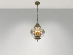 Jugendstil Pendelleuchte HALLERON für Innen & Außen, Bronze Ø30,5cm